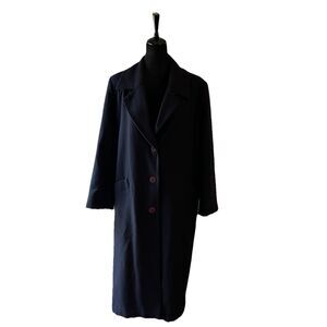 Vintage Kristen Blake Women’s Trench Coat Sz 10 Navy Blue 100% Merino Wool